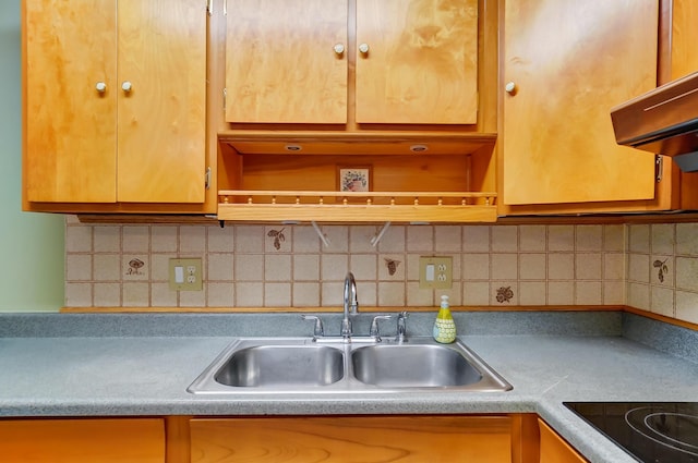 kitchen with tasteful backsplash, black electric stovetop, and sink