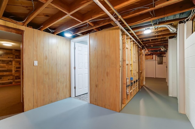 basement with wood walls