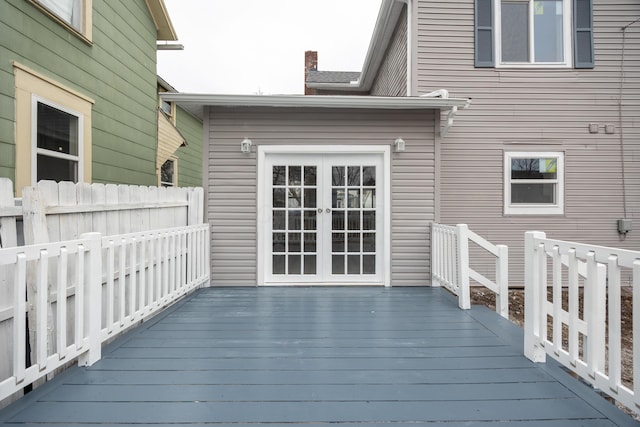 wooden terrace featuring french doors