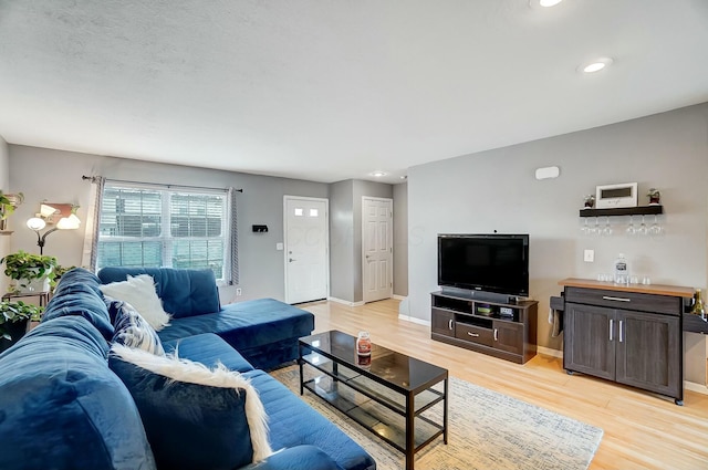 living room with light hardwood / wood-style floors