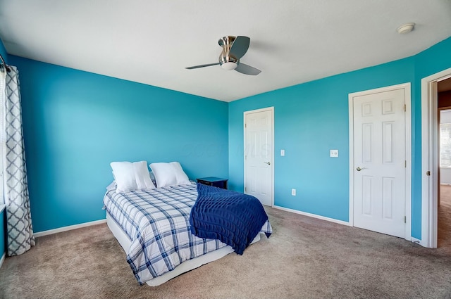 bedroom featuring carpet flooring and ceiling fan