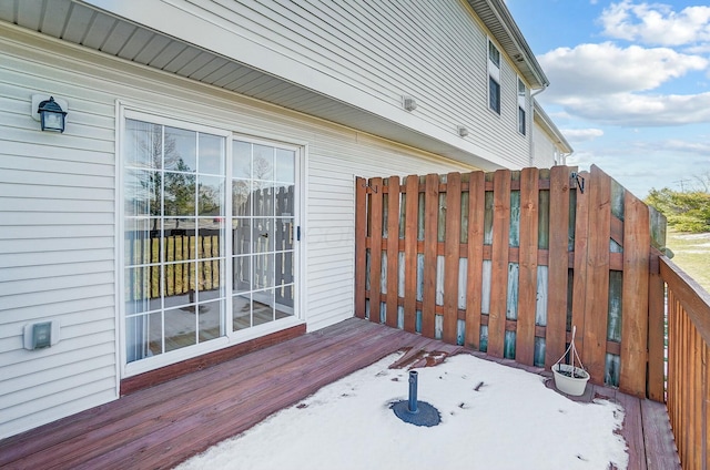 view of snow covered deck