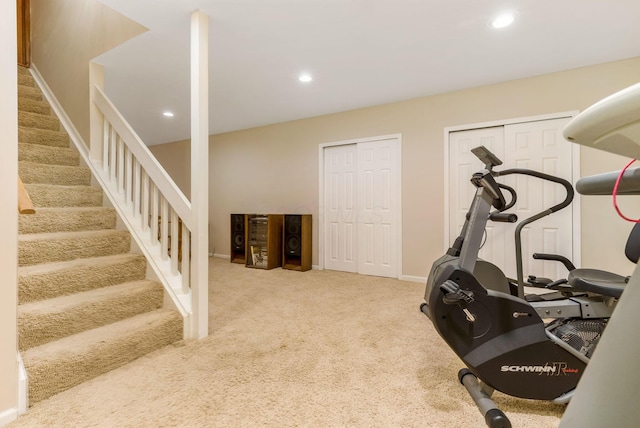 workout area featuring carpet floors