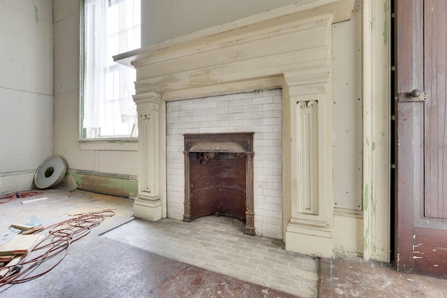 interior details featuring a fireplace