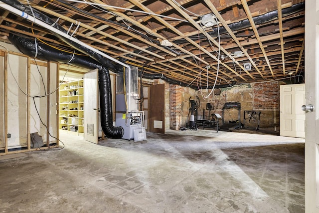 basement with heating unit