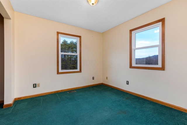 carpeted spare room featuring a textured ceiling and a healthy amount of sunlight