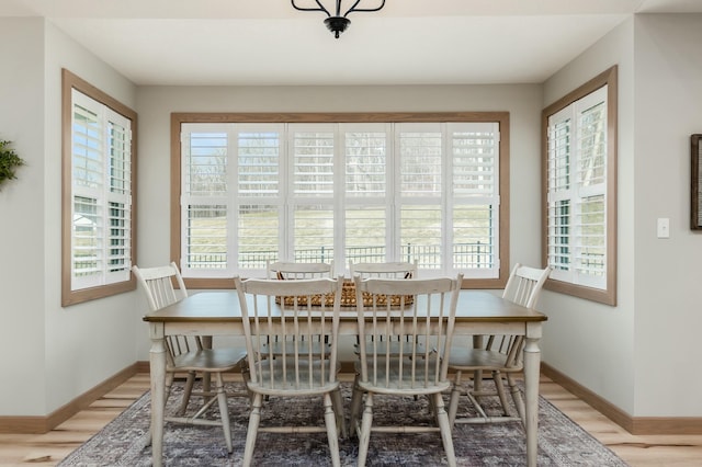 dining area featuring plenty of natural light and light wood-type flooring