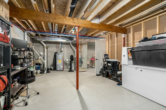 basement featuring electric water heater