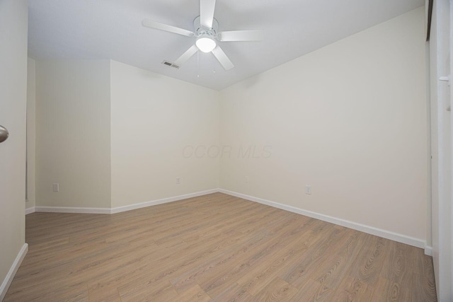 spare room featuring ceiling fan and light hardwood / wood-style floors