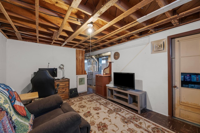 living room with heating unit