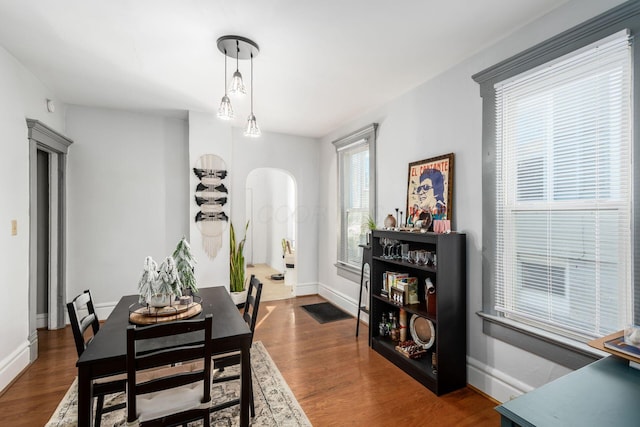 dining area featuring dark hardwood / wood-style flooring