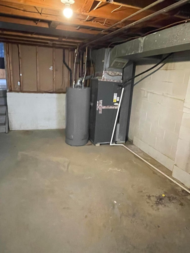 basement with water heater