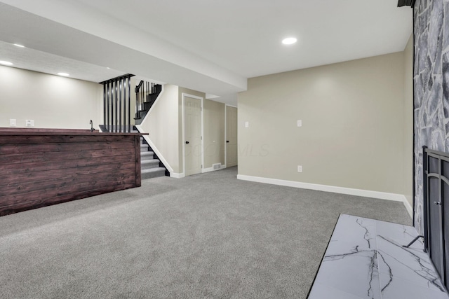 basement with carpet