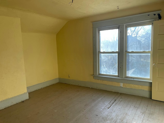 bonus room featuring vaulted ceiling, light hardwood / wood-style flooring, and a textured ceiling