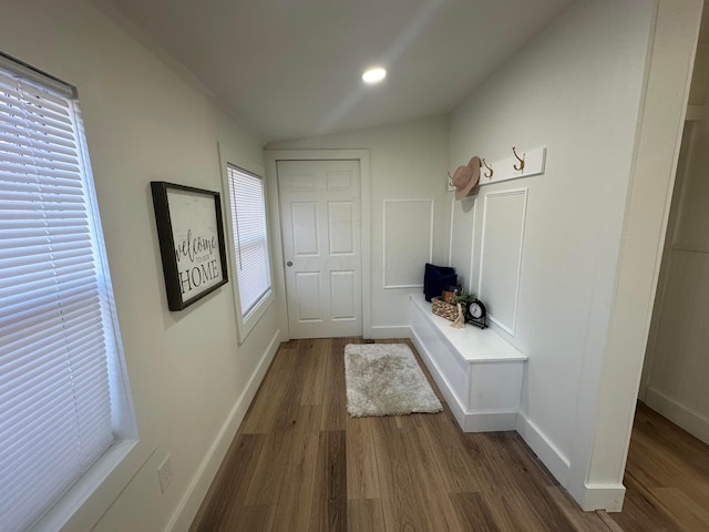 mudroom with dark hardwood / wood-style flooring