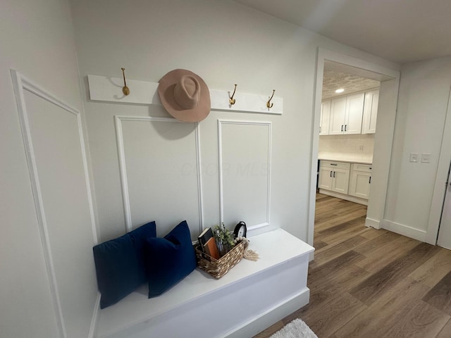 mudroom with dark hardwood / wood-style flooring