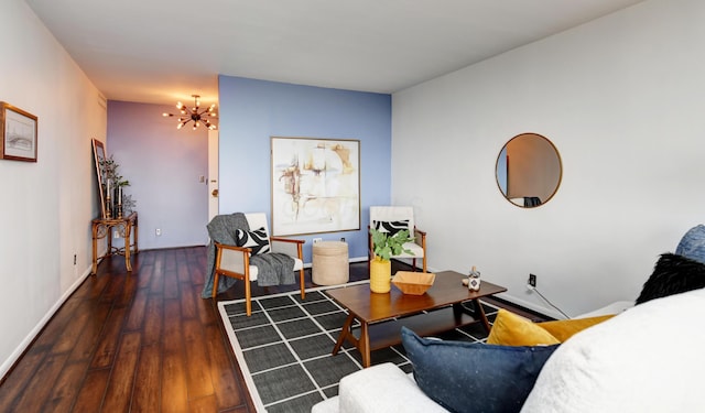 interior space featuring an inviting chandelier and dark hardwood / wood-style flooring