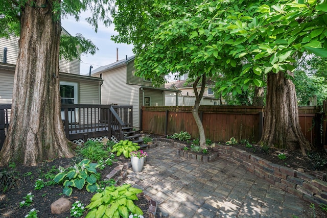 view of patio featuring a wooden deck