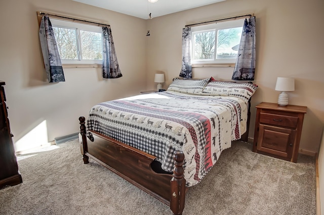 carpeted bedroom with multiple windows