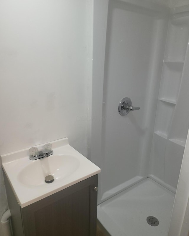 bathroom featuring vanity and walk in shower