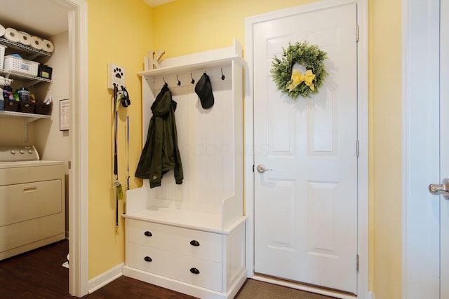 mudroom featuring washer / clothes dryer and dark hardwood / wood-style floors