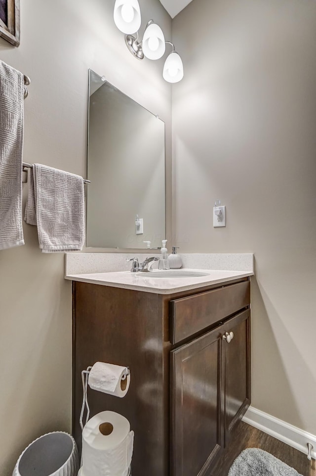 bathroom featuring wood-type flooring and vanity