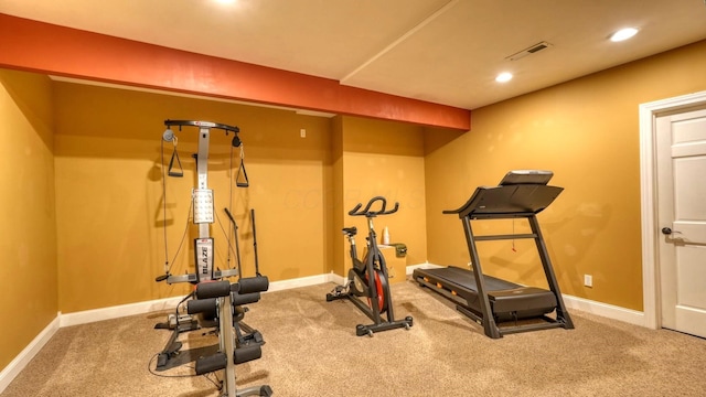 exercise area featuring carpet floors