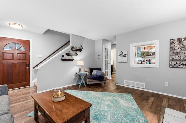 living room with hardwood / wood-style floors