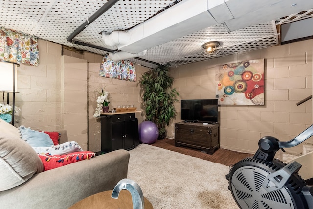 living room with dark wood-type flooring