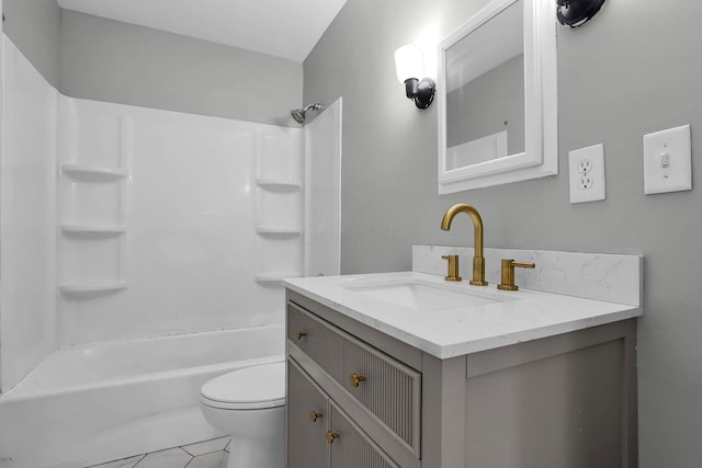 full bathroom with tile patterned floors, vanity, toilet, and bathing tub / shower combination