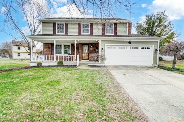 view of front of home with covered porch and a front yard