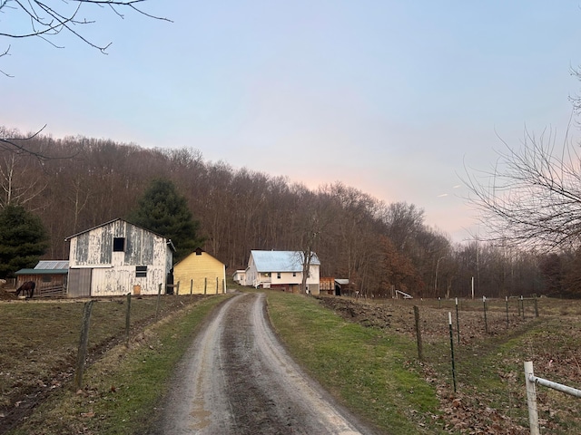 view of road with a rural view