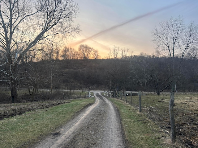 view of street with a rural view