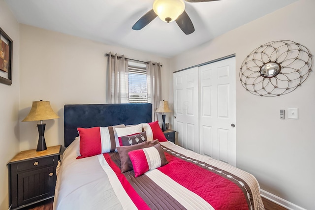 bedroom with a closet and ceiling fan