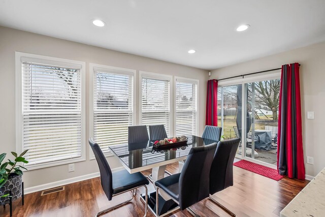 dining space featuring dark wood-type flooring