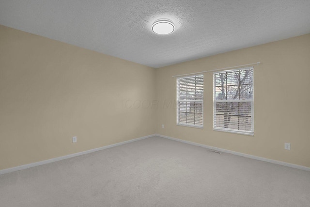 empty room featuring a textured ceiling and carpet