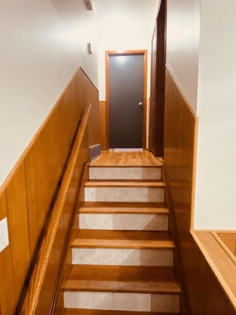 stairs with wooden walls