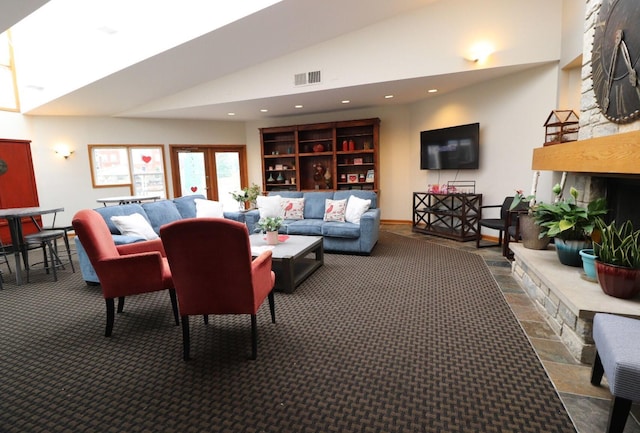 interior space with high vaulted ceiling