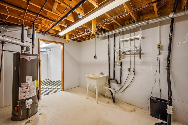 basement with gas water heater