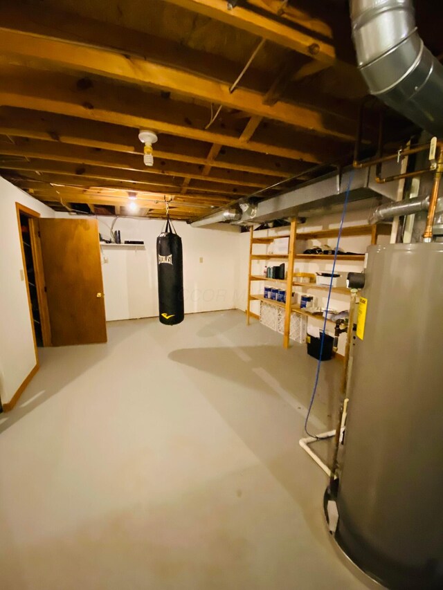 basement with gas water heater