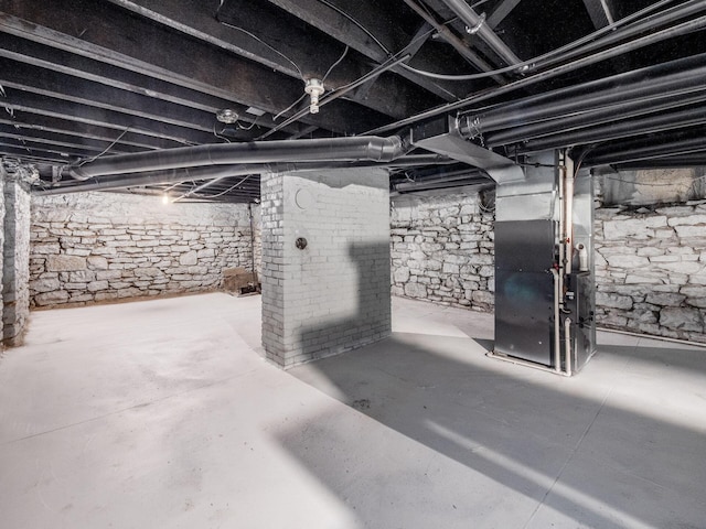 basement with heating unit