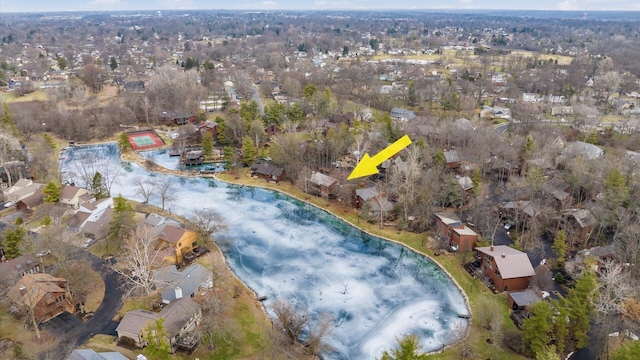 bird's eye view featuring a water view