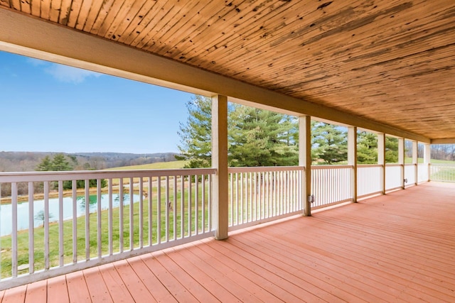 wooden deck featuring a water view