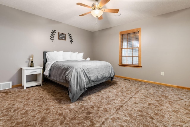 bedroom featuring carpet flooring and ceiling fan