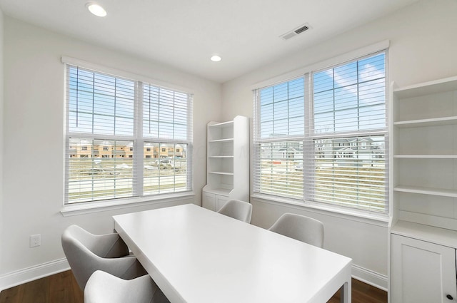 office area with dark wood-type flooring