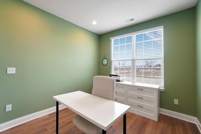 office space featuring hardwood / wood-style floors