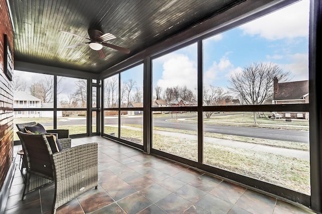 sunroom / solarium featuring wood ceiling and plenty of natural light