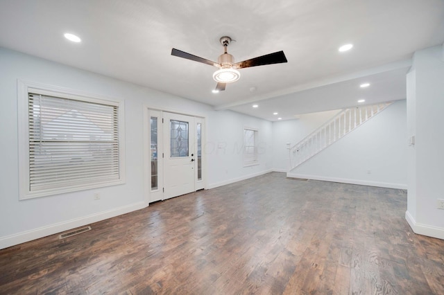 4874 Ridge St, Columbus, OH 43207 - foyer featuring dark hardwood / wood-style floors and ceiling fan