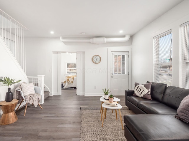 living room featuring dark hardwood / wood-style flooring