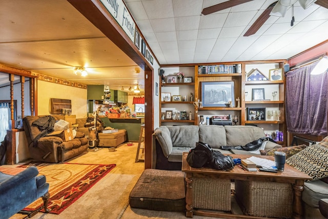 living room featuring light colored carpet